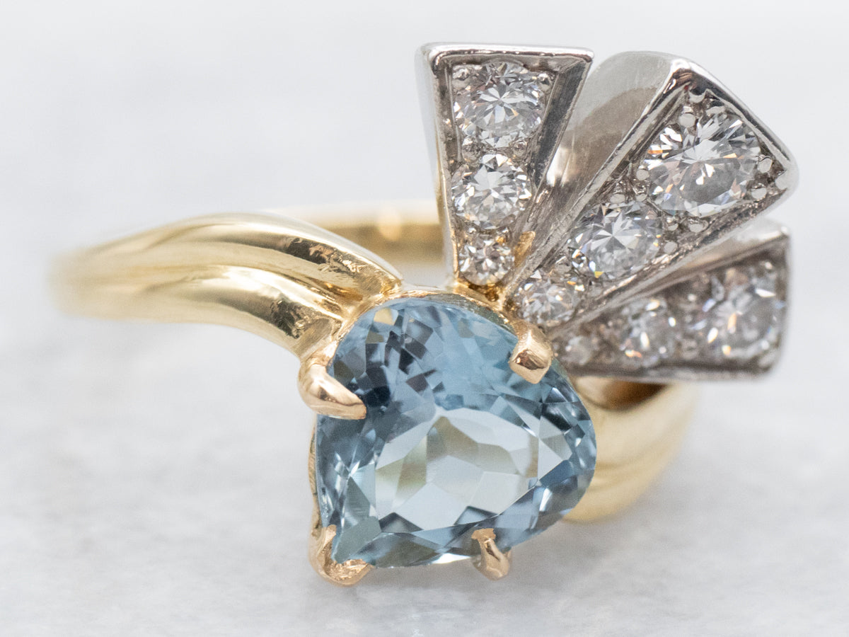 Retro Aquamarine and Diamond Ring