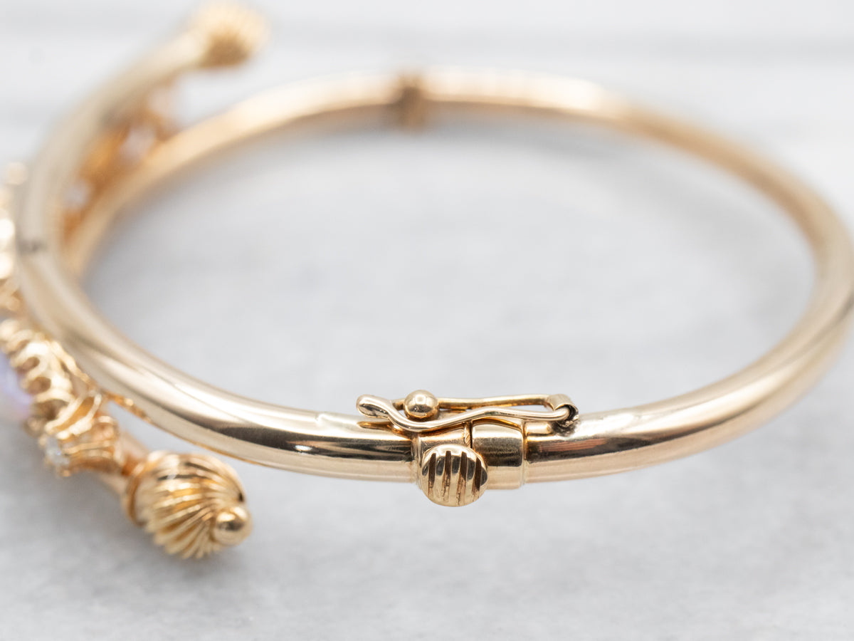 Vintage Australian Opal and Diamond Hinged Bangle Bracelet