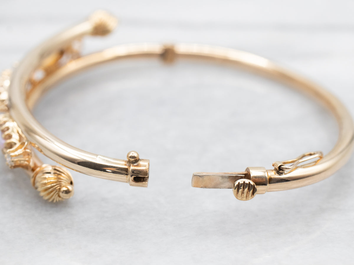 Vintage Australian Opal and Diamond Hinged Bangle Bracelet