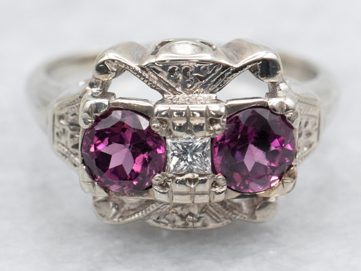 Vintage Rhodolite Garnet and Diamond Ring