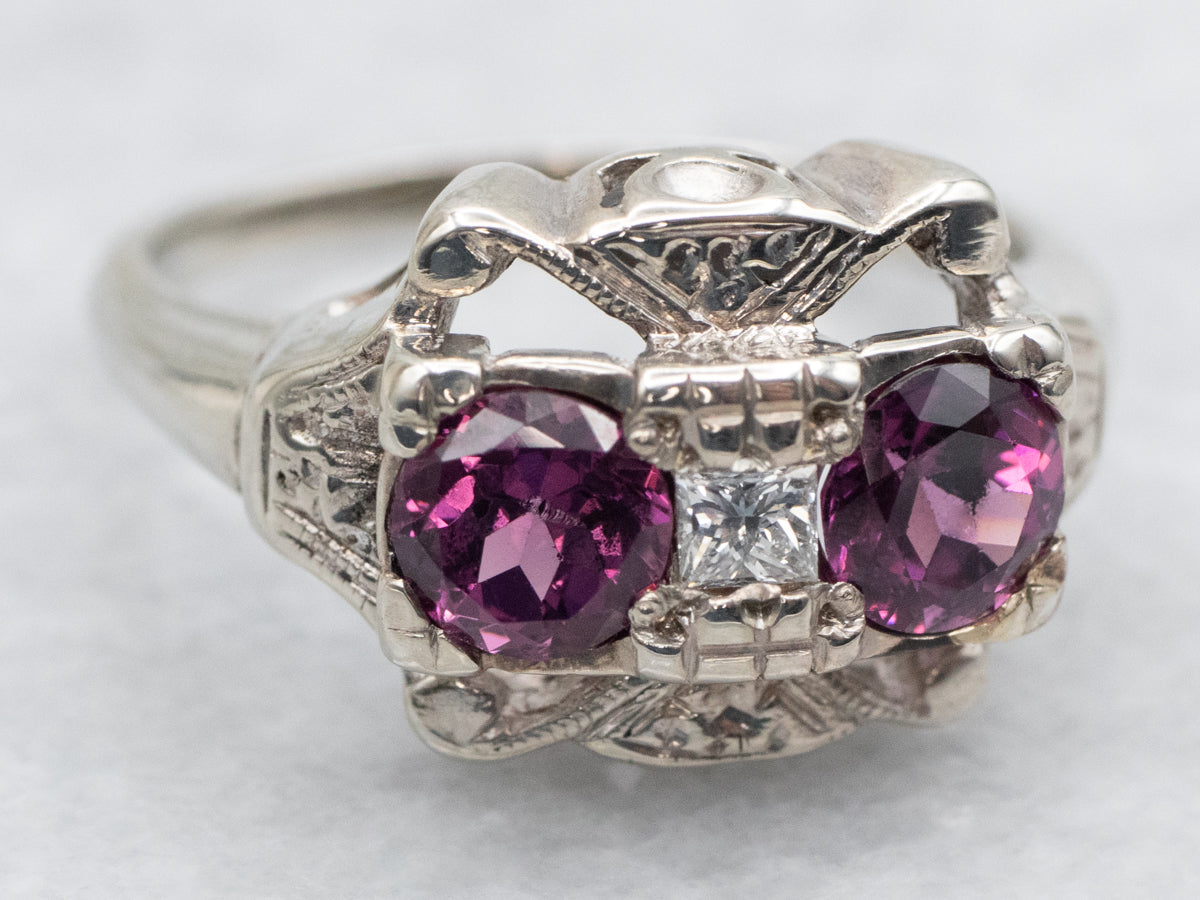Vintage Rhodolite Garnet and Diamond Ring
