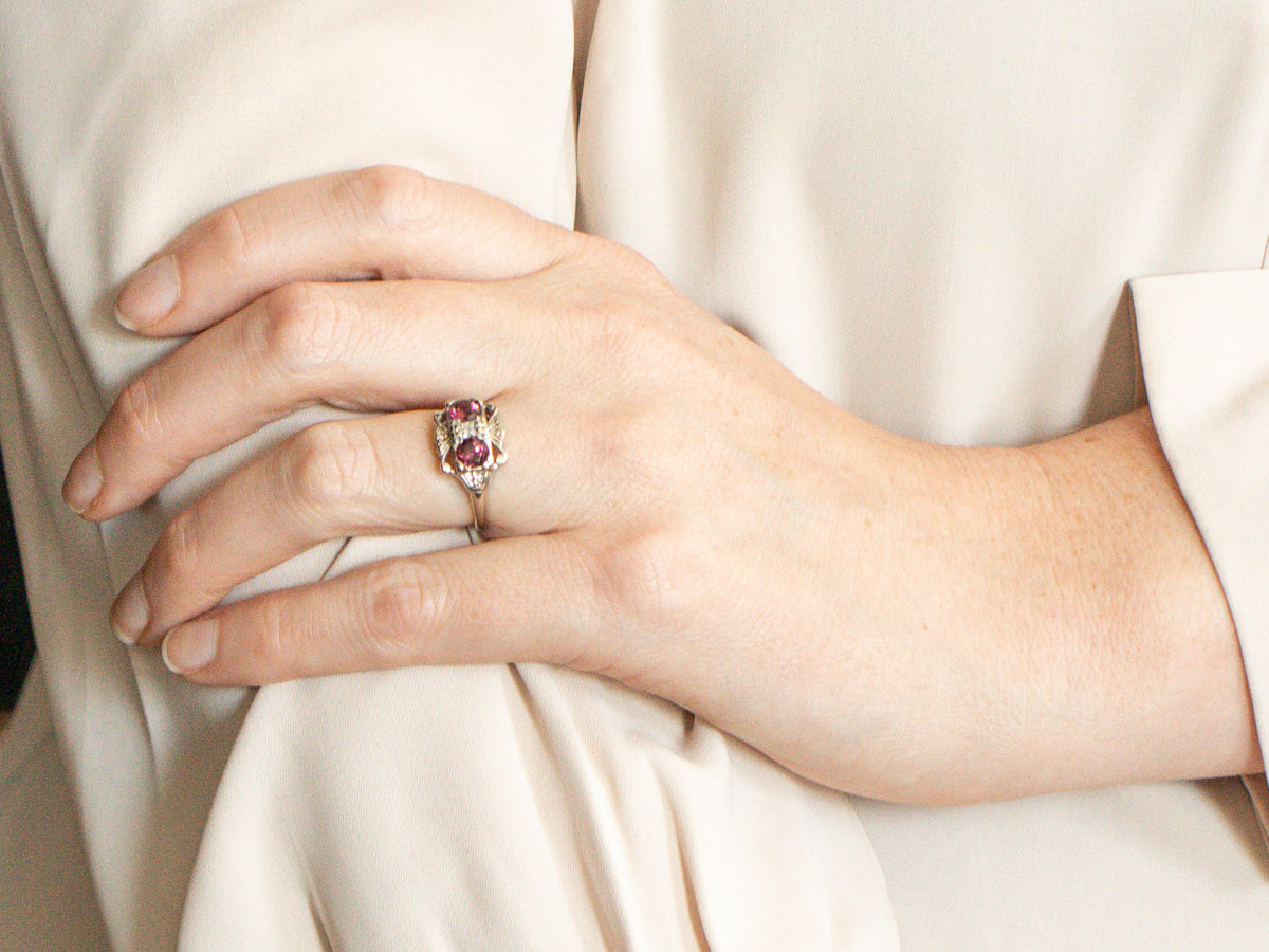 Vintage Rhodolite Garnet and Diamond Ring
