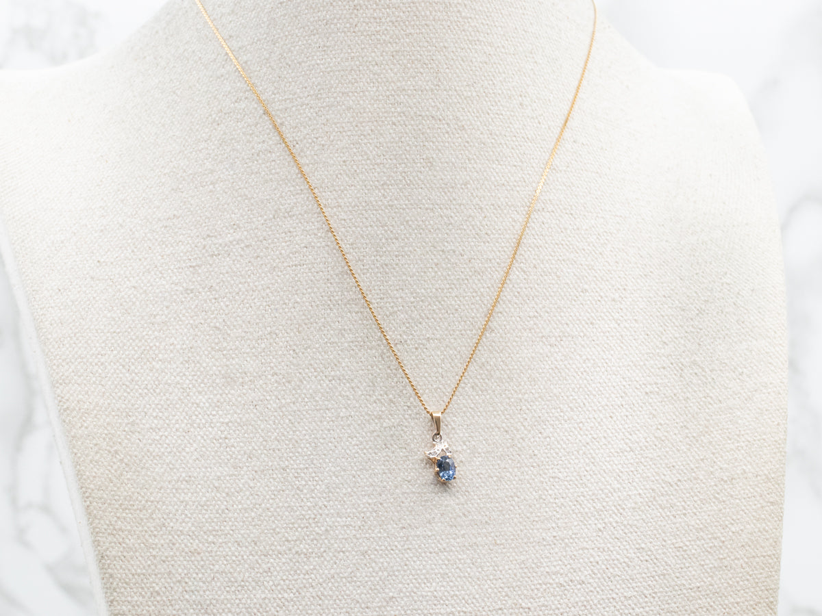 Vintage Blue Sapphire Diamond Pendant