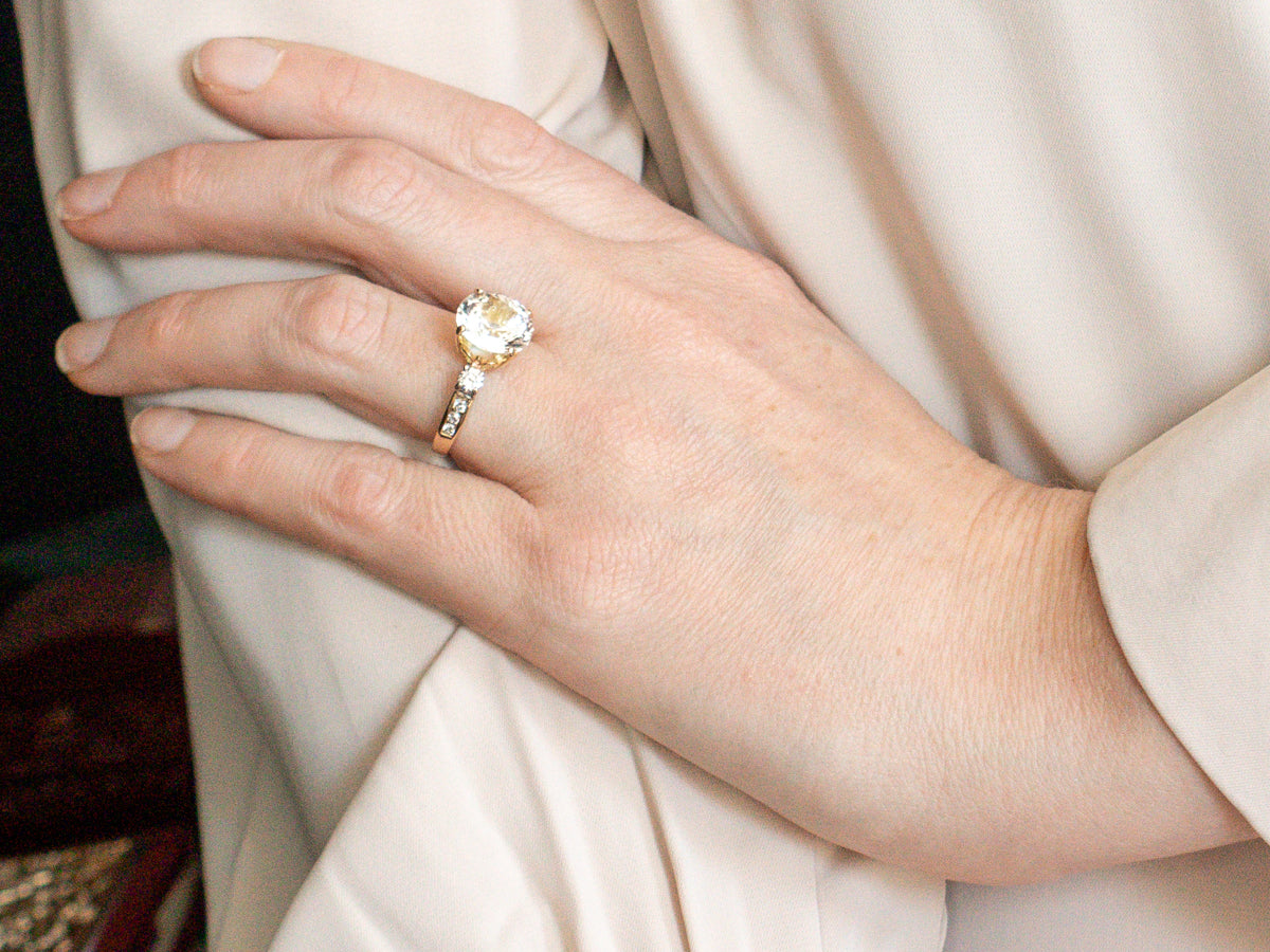 White Topaz and Diamond Statement Ring
