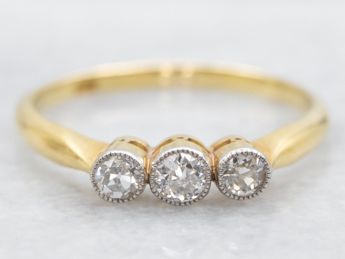 Dead Stock 1930s English Three Stone Diamond Band
