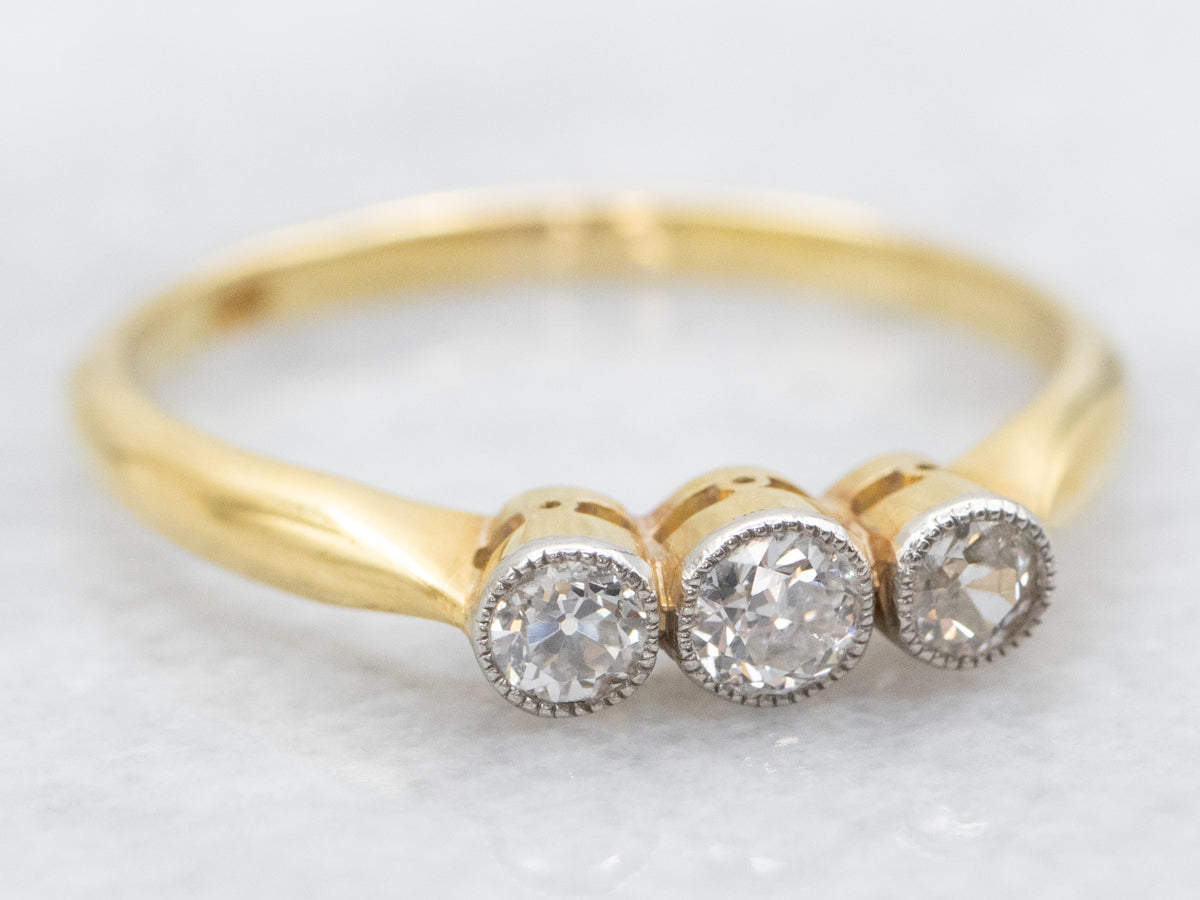 Dead Stock 1930s English Three Stone Diamond Band