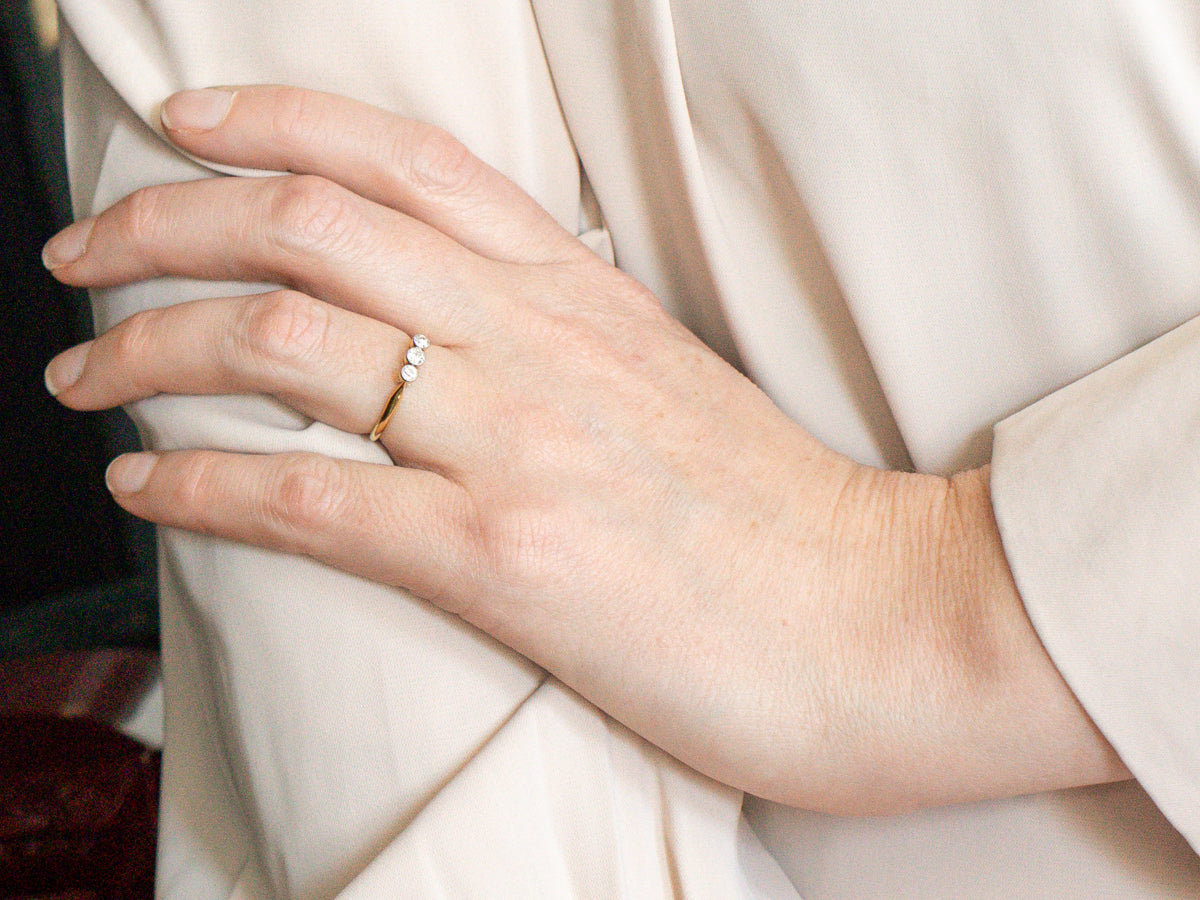 Dead Stock 1930s English Three Stone Diamond Band