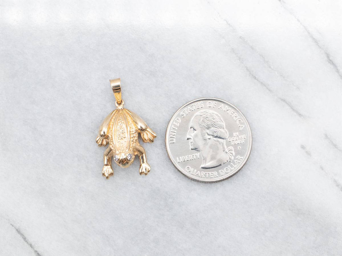 Golden Diamond Frog Charm Pendant