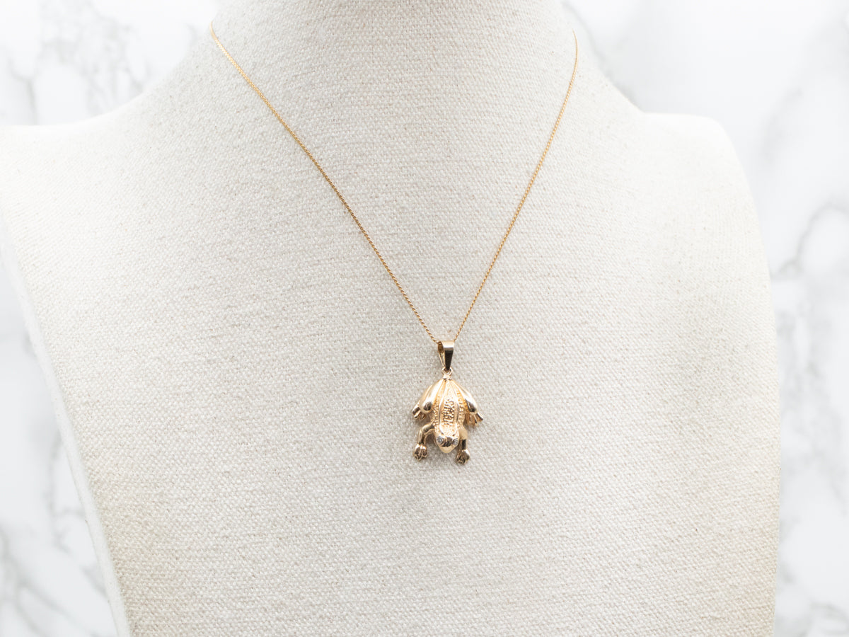 Golden Diamond Frog Charm Pendant