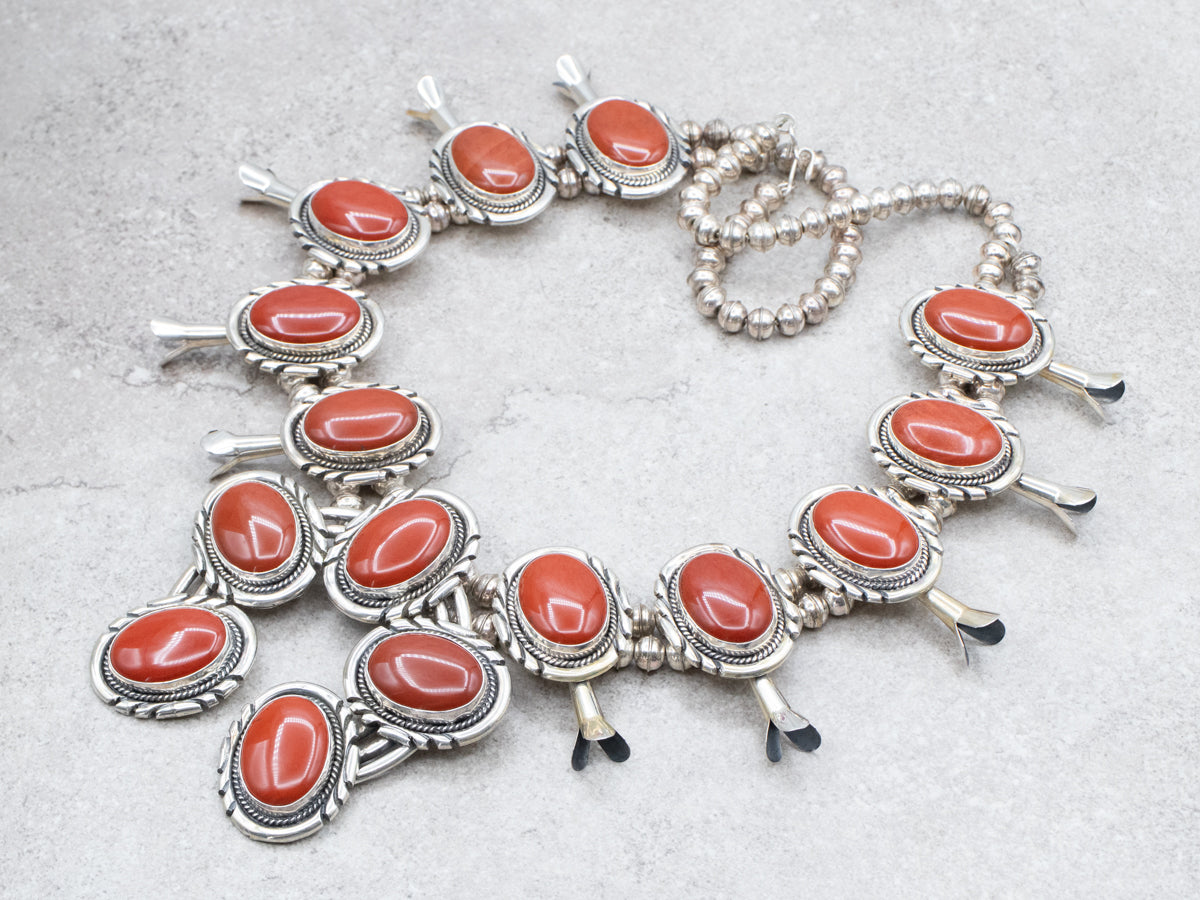 Collar de flor de calabaza de jaspe de plata de ley