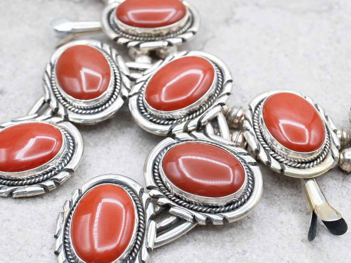 Collar de flor de calabaza de jaspe de plata de ley