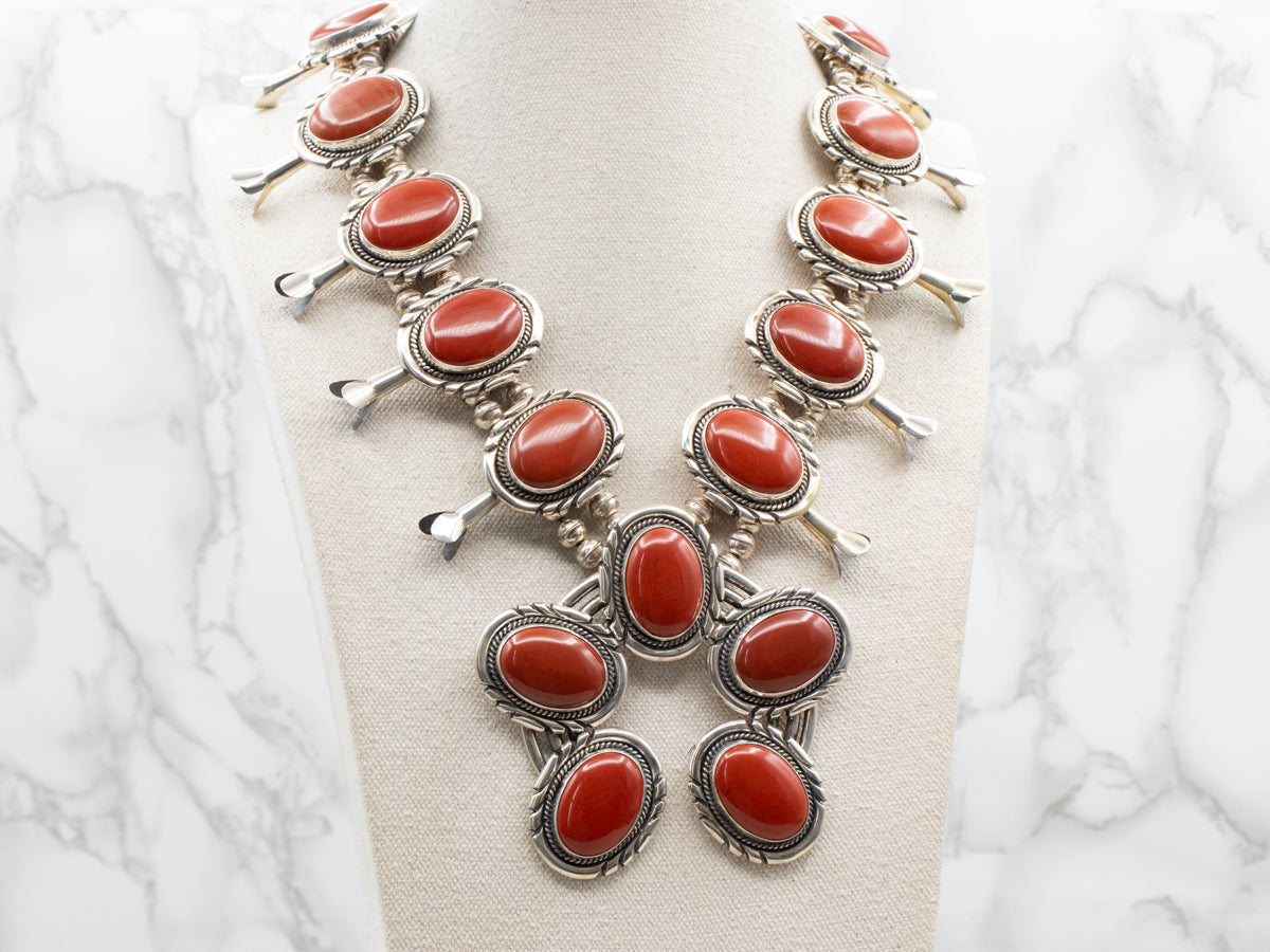 Collar de flor de calabaza de jaspe de plata de ley