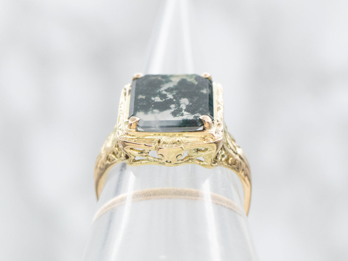 Emerald Cut Agate Filigree Ring