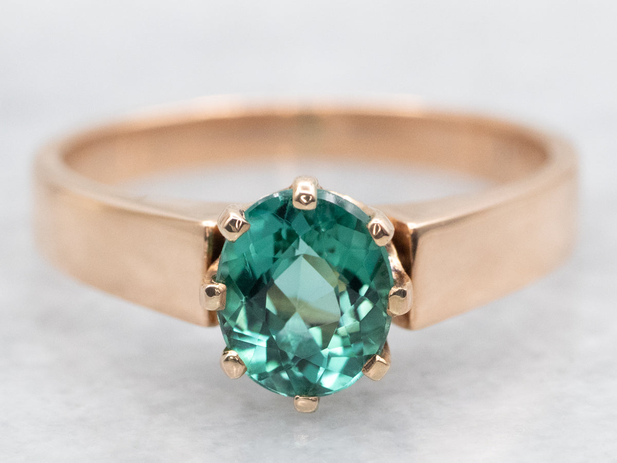 Rosy-Yellow Gold Antique Ring with Green Tourmaline