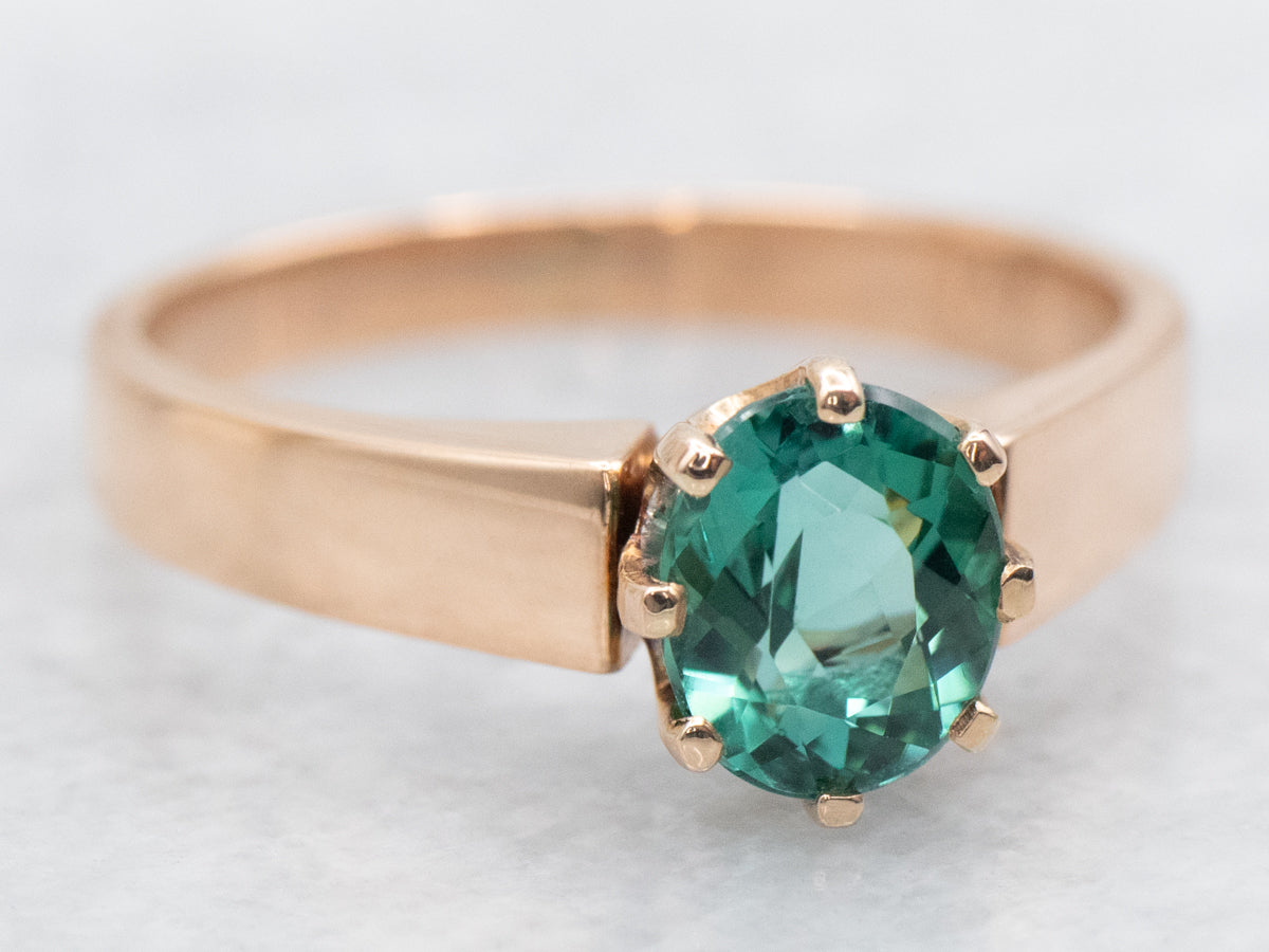 Rosy-Yellow Gold Antique Ring with Green Tourmaline