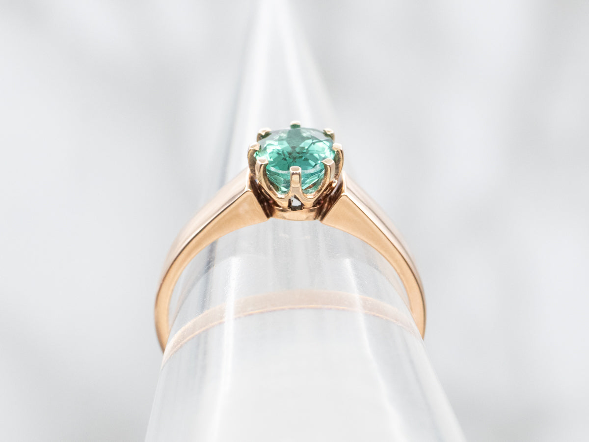 Rosy-Yellow Gold Antique Ring with Green Tourmaline