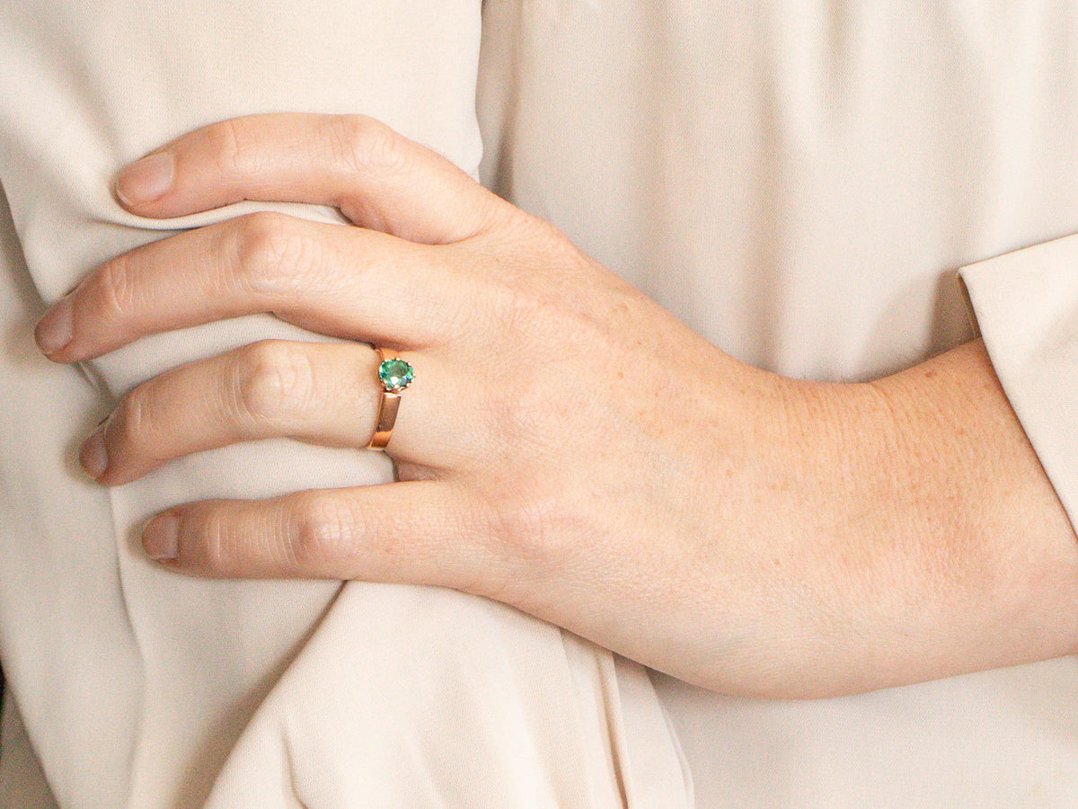 Rosy-Yellow Gold Antique Ring with Green Tourmaline