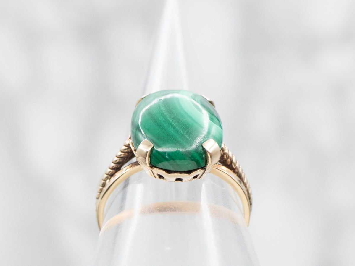 Vintage Oval Malachite Cabochon Ring