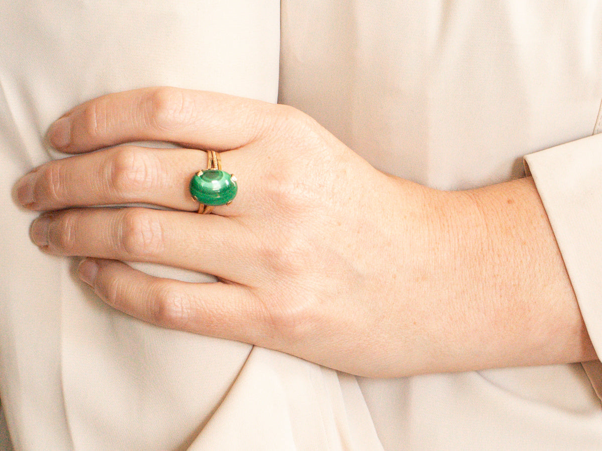 Vintage Oval Malachite Cabochon Ring