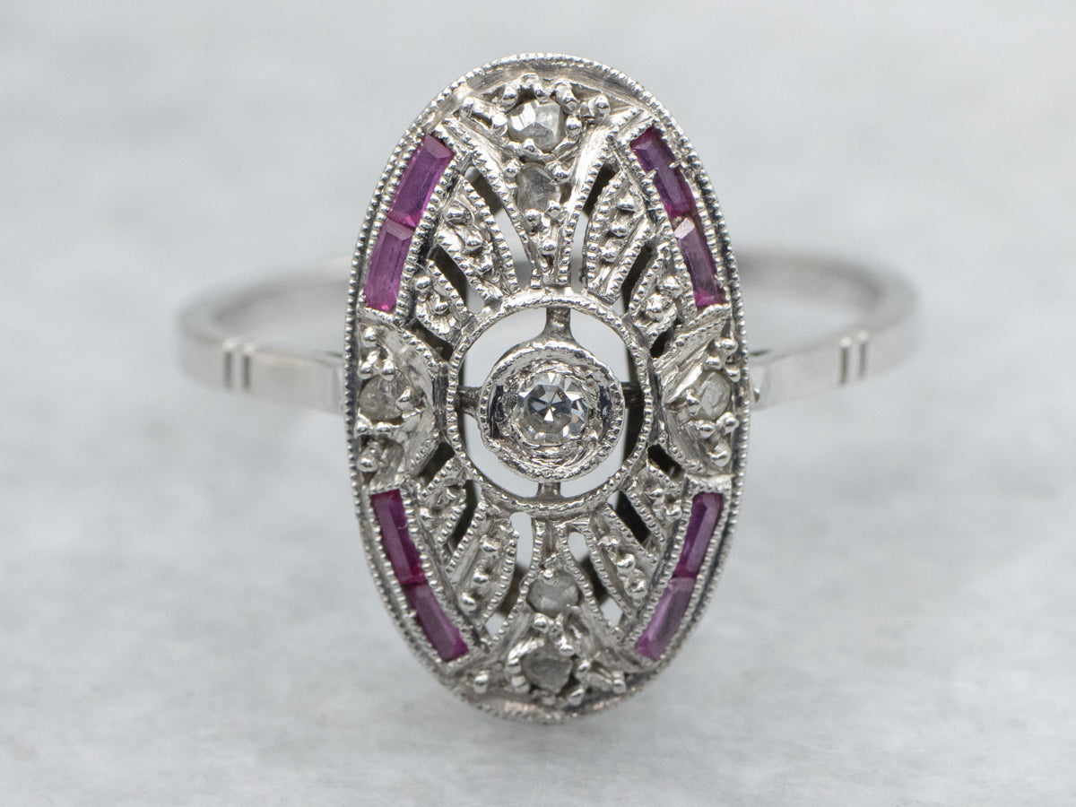 Diamond and Lab-Grown Rubies Filigree Dinner Ring