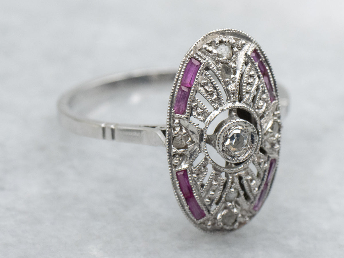 Diamond and Lab-Grown Rubies Filigree Dinner Ring