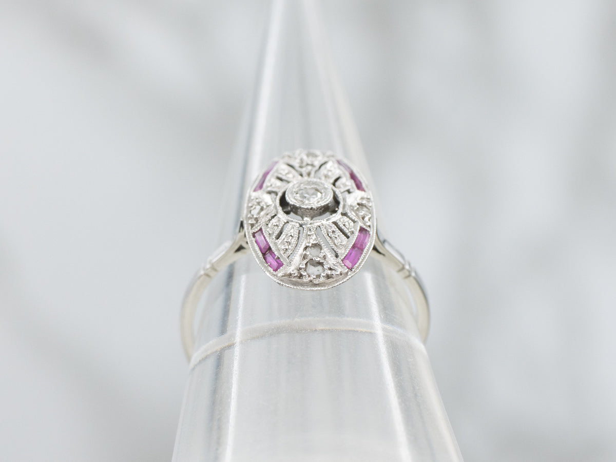 Diamond and Lab-Grown Rubies Filigree Dinner Ring