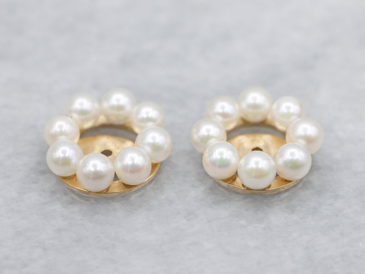 Vintage Yellow Gold Pearl Earring Jackets