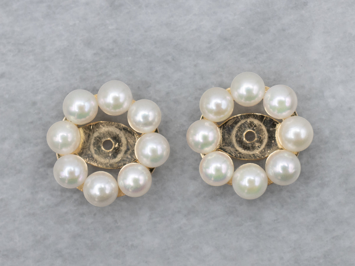 Vintage Yellow Gold Pearl Earring Jackets