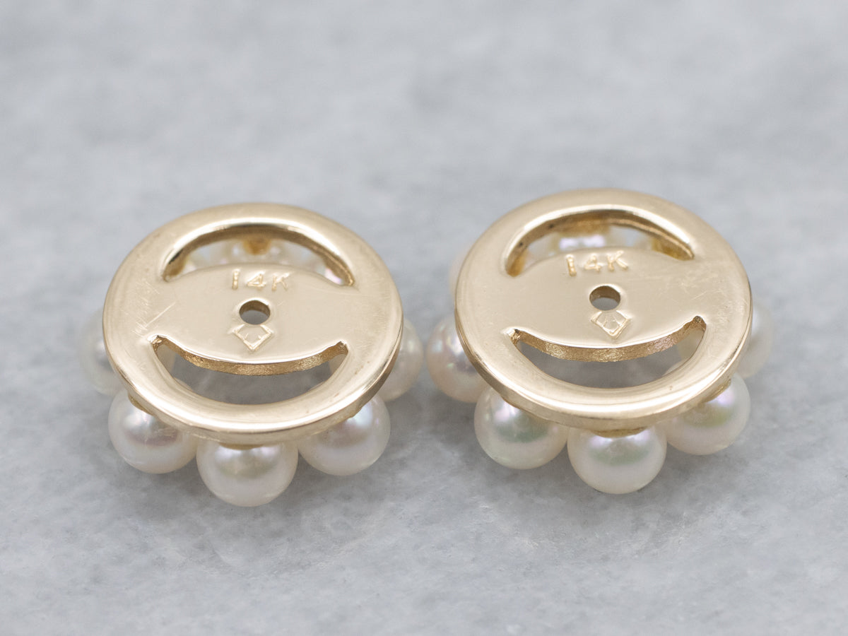 Vintage Yellow Gold Pearl Earring Jackets