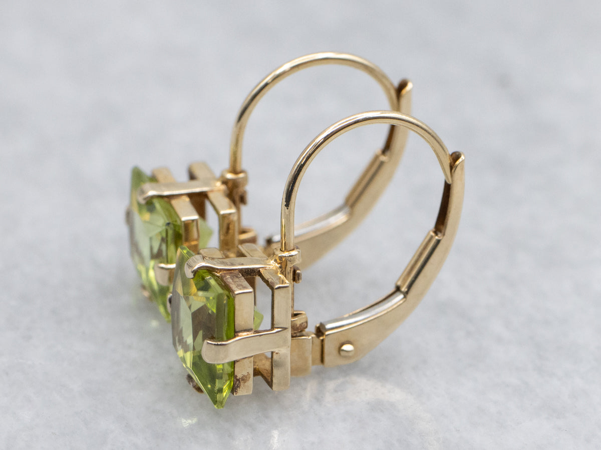 Square-Cut Peridot Drop Earrings in Yellow Gold