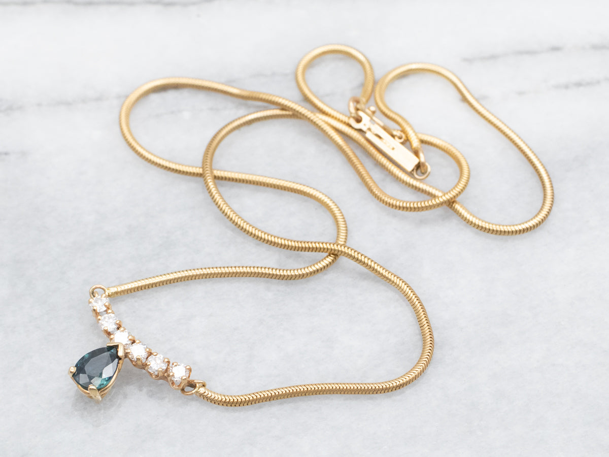 Sapphire Teardrop and Diamond Necklace