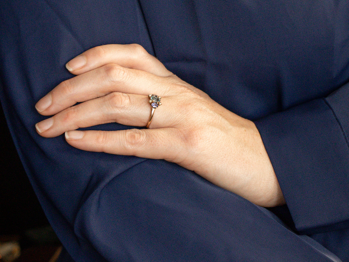 Victorian Aquamarine Lavender Tanzanite and Seed Pearl Ring