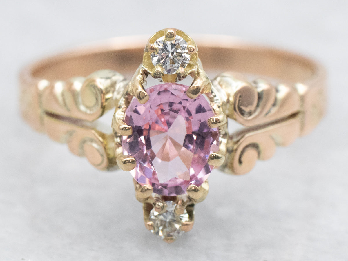 Antique Fancy Cut Pink Spinel and Diamond Ring