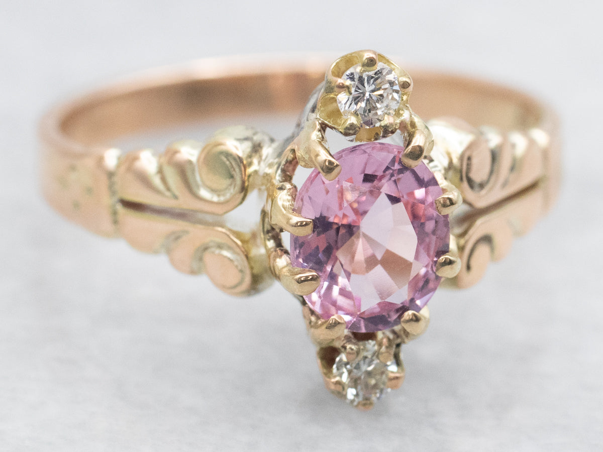 Antique Fancy Cut Pink Spinel and Diamond Ring