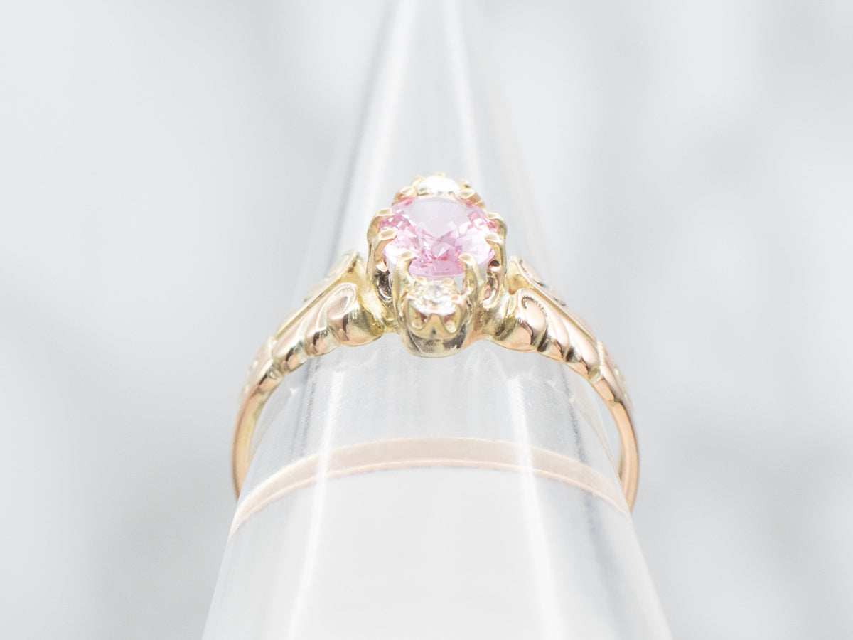 Antique Fancy Cut Pink Spinel and Diamond Ring