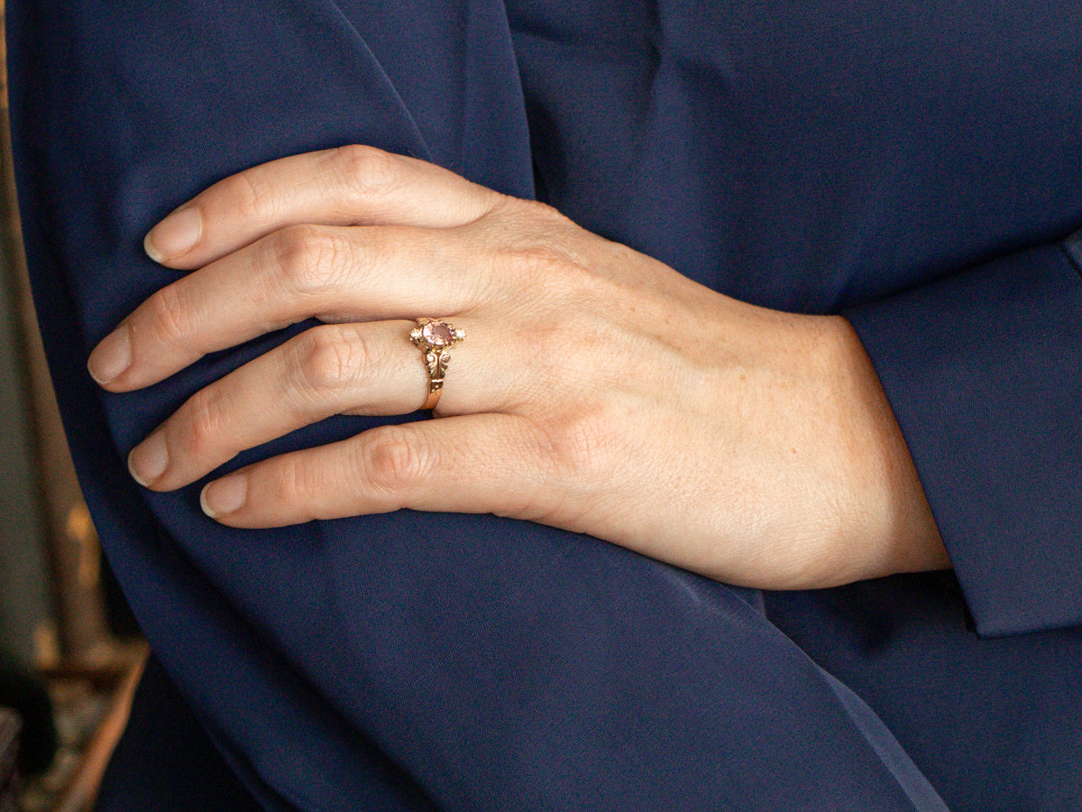 Antique Fancy Cut Pink Spinel and Diamond Ring