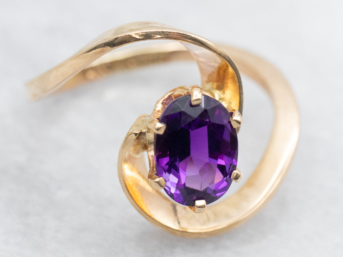 Modernist Gold and Amethyst Bypass Ring