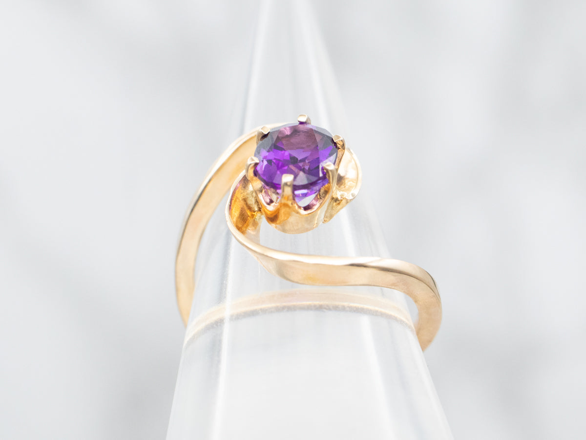 Modernist Gold and Amethyst Bypass Ring