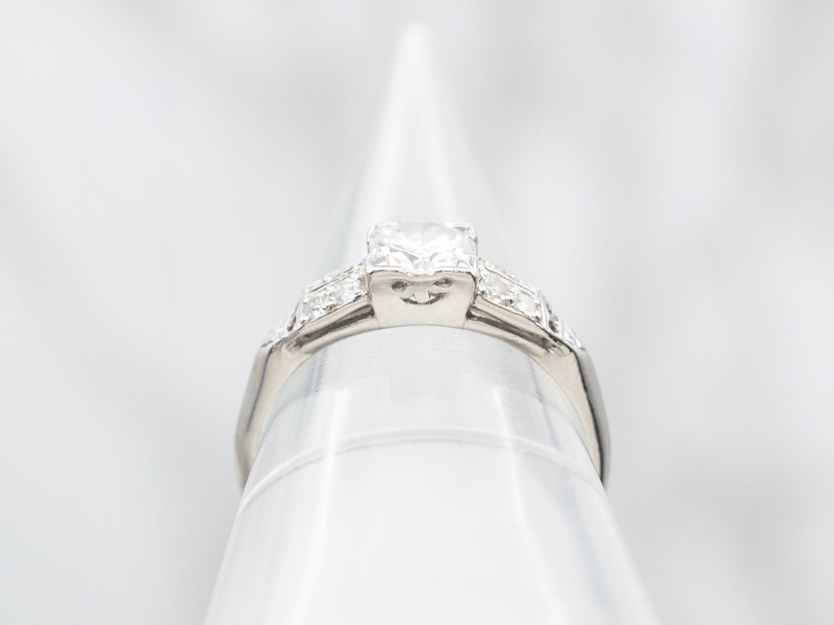 Platinum and European Cut Diamond Late Art Deco Engagement Ring