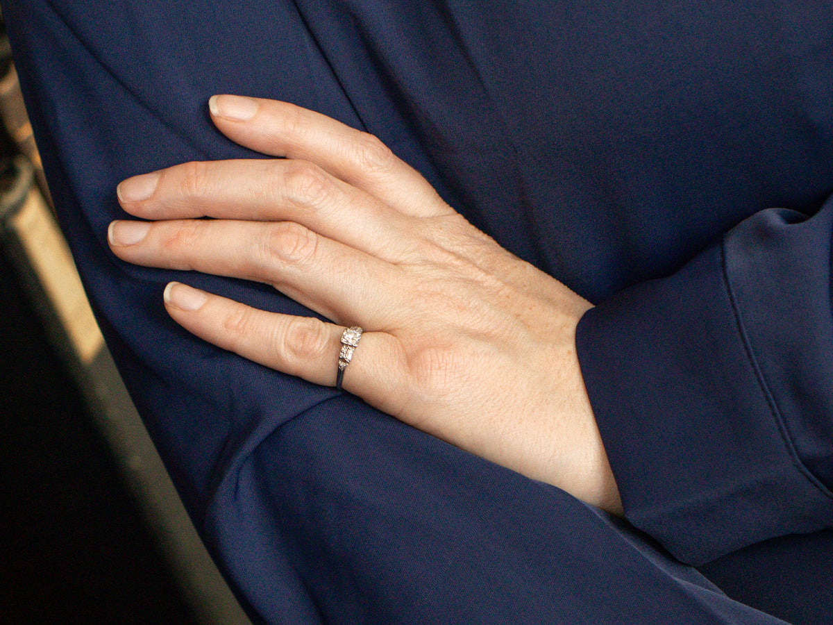 Platinum and European Cut Diamond Late Art Deco Engagement Ring