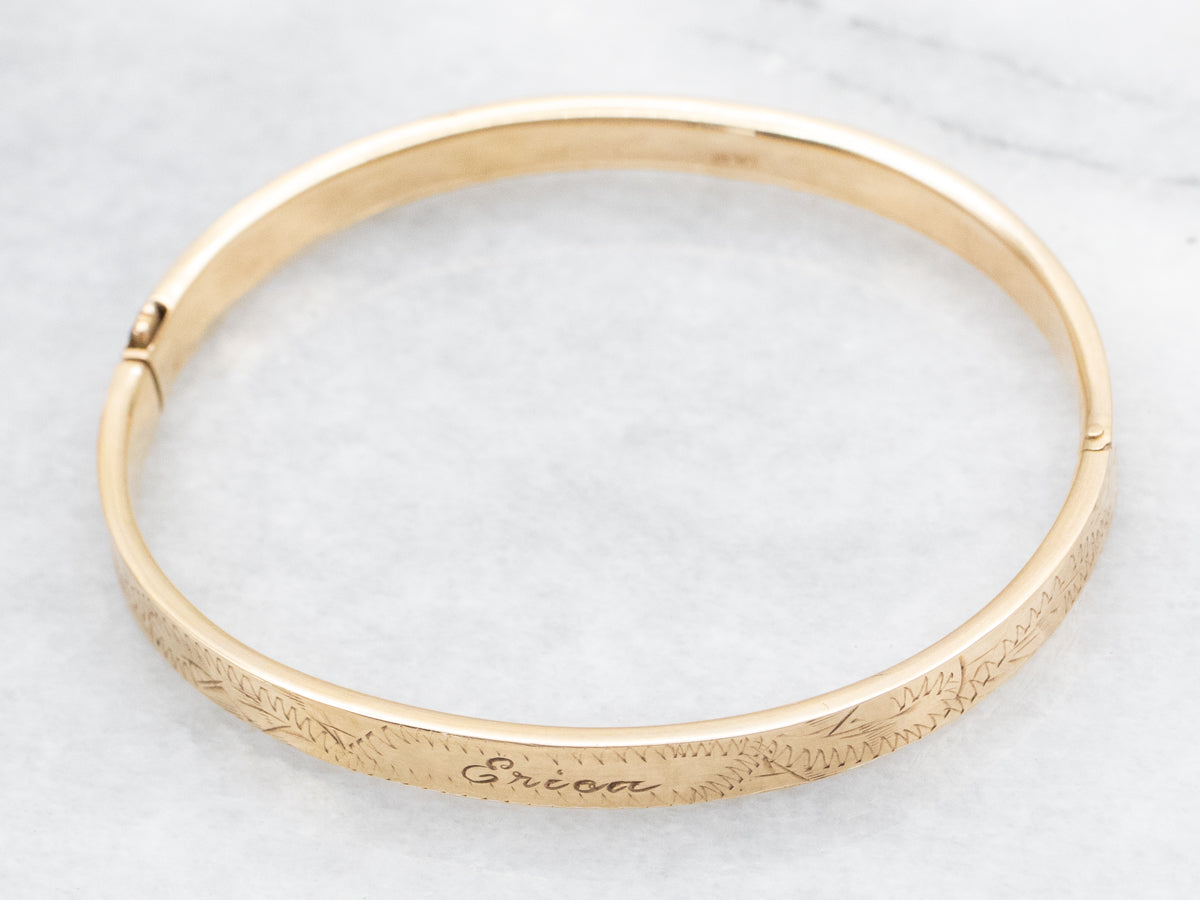 Vintage Gold "Erica" Hinged Etched Child's Bracelet