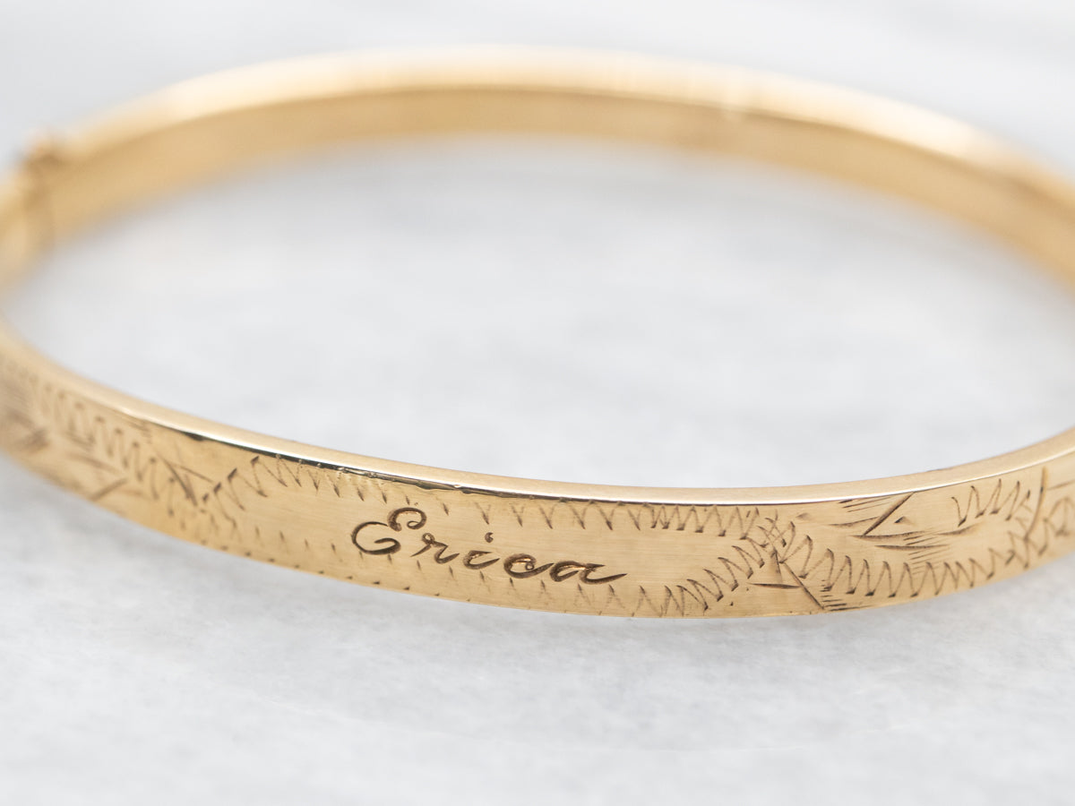 Vintage Gold "Erica" Hinged Etched Child's Bracelet