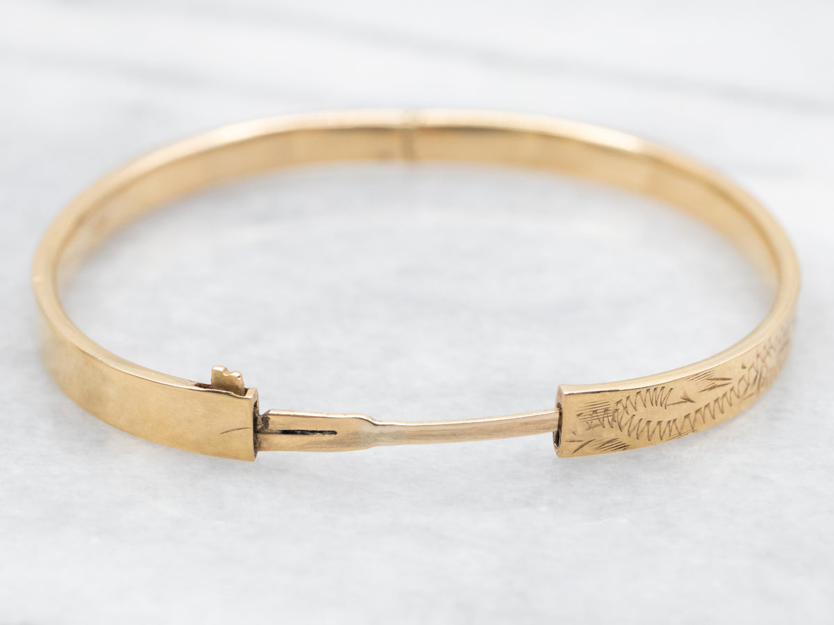 Vintage Gold "Erica" Hinged Etched Child's Bracelet