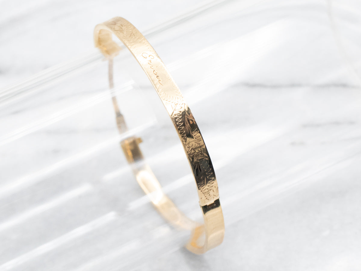 Vintage Gold "Erica" Hinged Etched Child's Bracelet