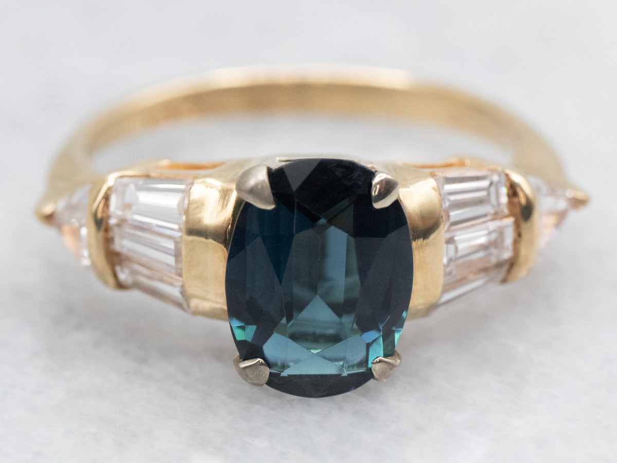 Vintage Indicolite Tourmaline and Diamond Ring