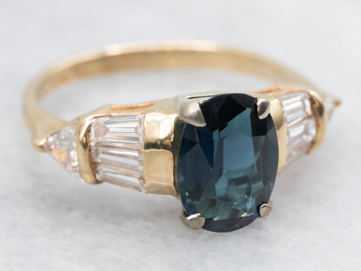 Vintage Indicolite Tourmaline and Diamond Ring