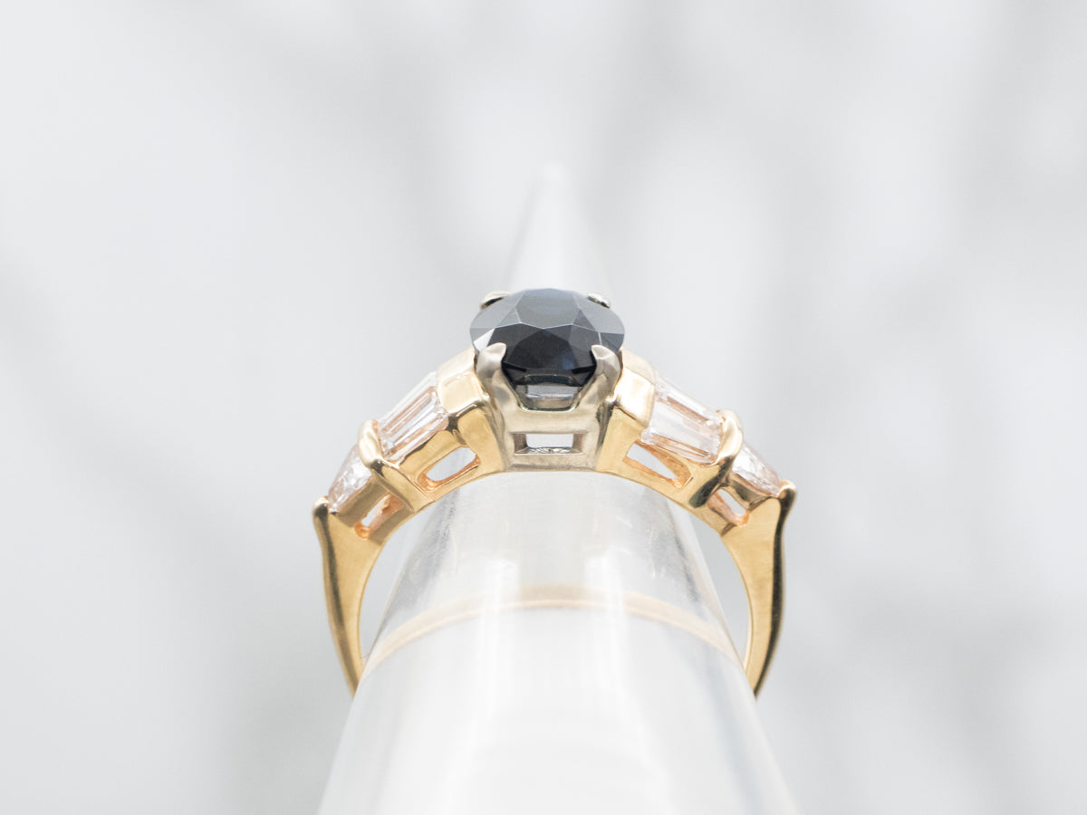 Vintage Indicolite Tourmaline and Diamond Ring