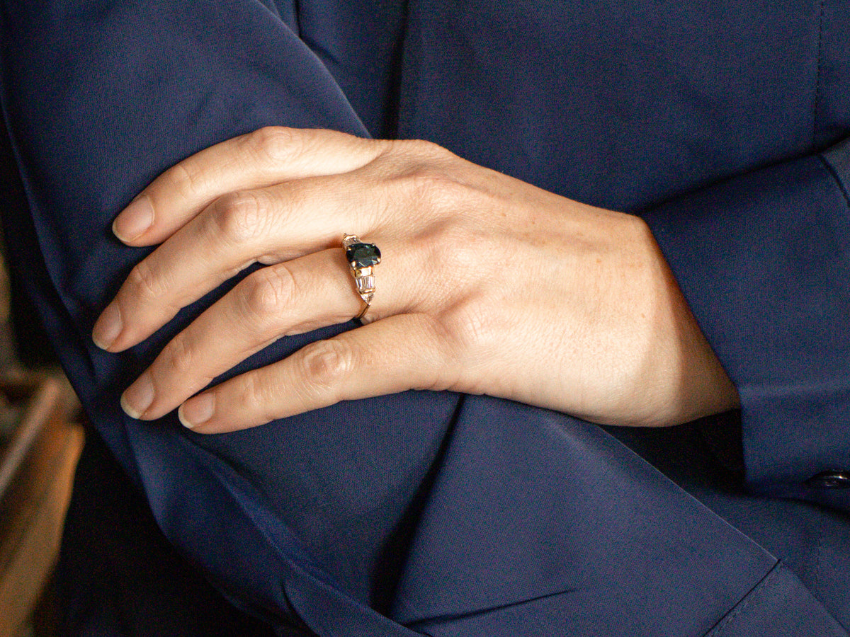 Vintage Indicolite Tourmaline and Diamond Ring