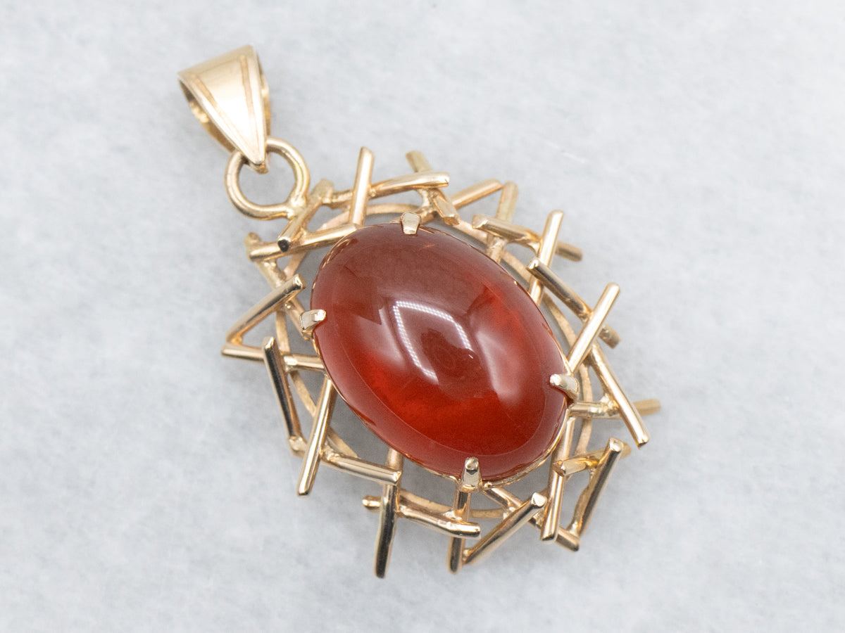Carnelian Cabochon and Gold Pendant