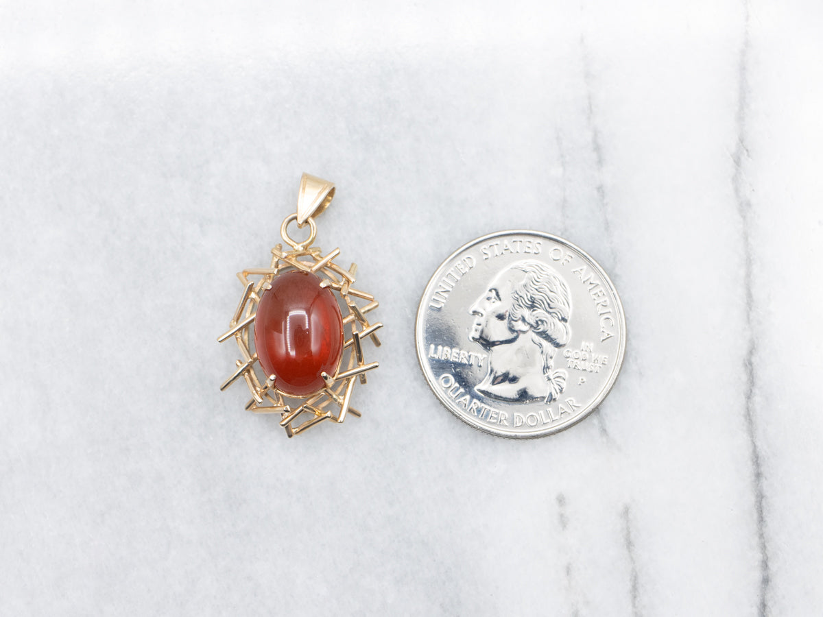 Carnelian Cabochon and Gold Pendant